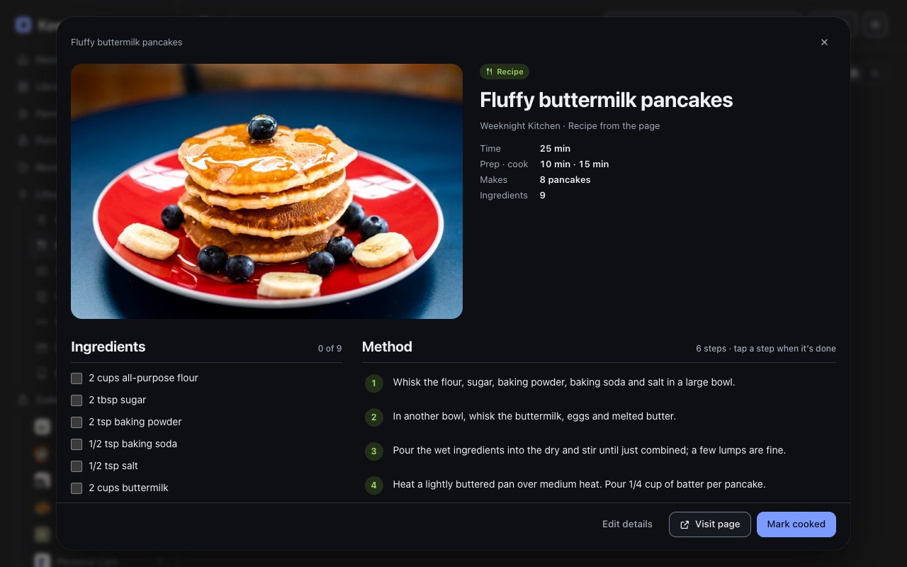 A saved recipe